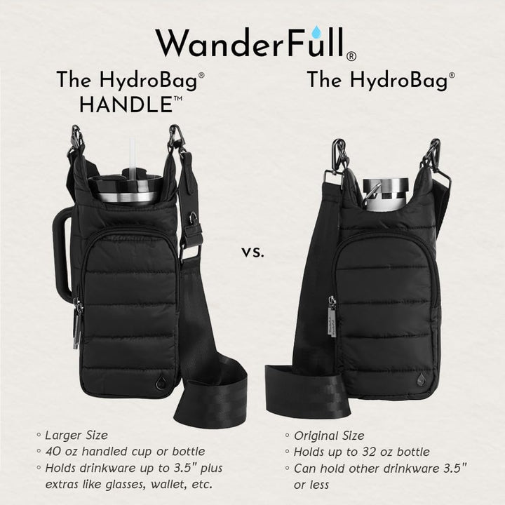 JUNE MARKET: HydroBag® HANDLE®- Black Matte with Vegan Leather Trimmed Strap by Wanderfull (Ships in 2-3 Weeks)