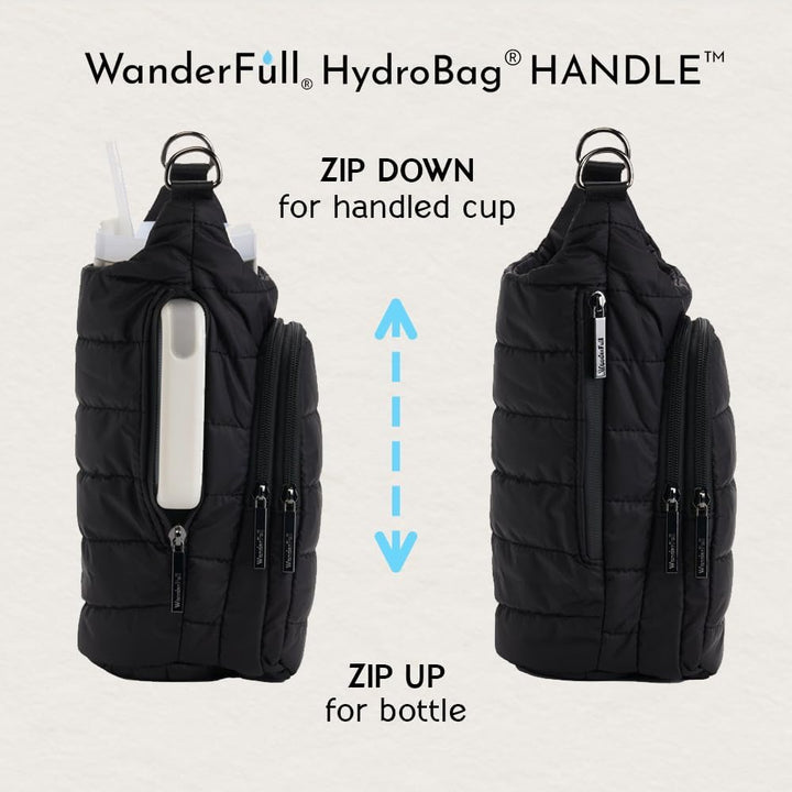 JUNE MARKET: HydroBag® HANDLE®- Black Matte with Gray, Black, White Striped Strap by Wanderfull (Ships in 2-3 Weeks)