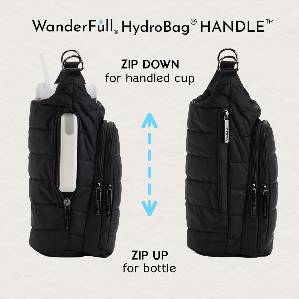 JUNE MARKET: HydroBag® HANDLE®- Black Matte with Vegan Leather Trimmed Strap by Wanderfull (Ships in 2-3 Weeks)