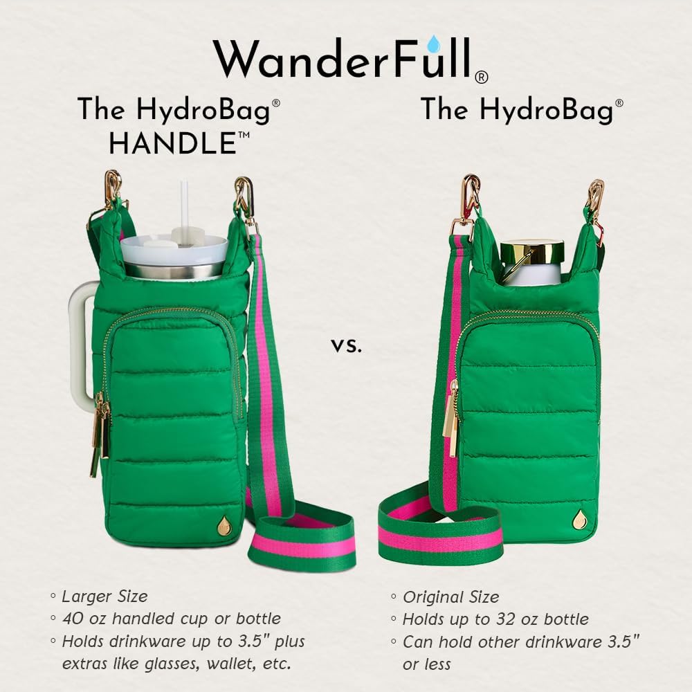 JUNE MARKET: HydroBag® HANDLE®- Kelly Green with Pink and Green Striped Strap by Wanderfull (Ships in 2-3 Weeks)