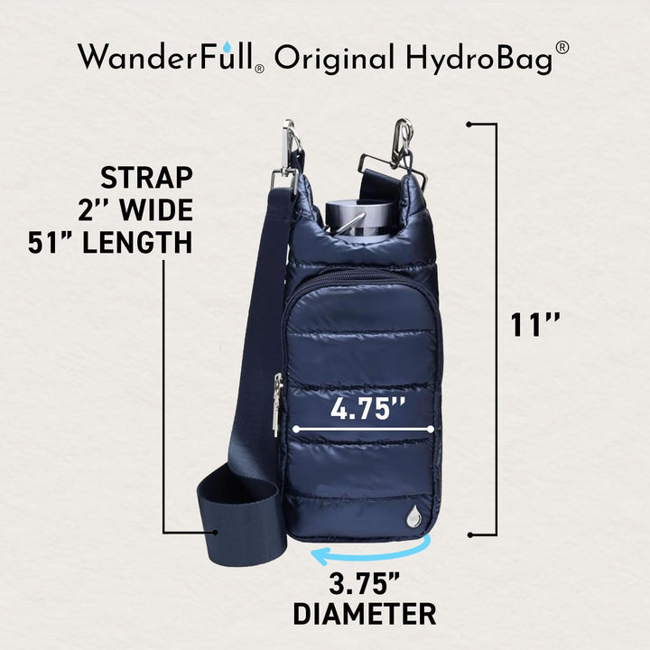 JUNE MARKET: Navy Blue Shiny HydroBag® with Matching Solid Navy Strap by Wanderfull (Ships in 2-3 Weeks)
