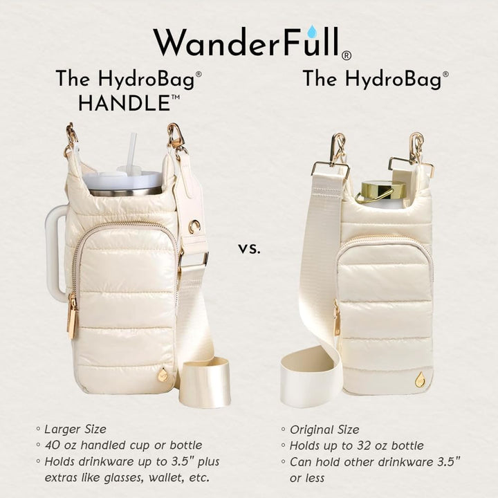 JUNE MARKET: HydroBag® HANDLE® - Ivory Lacquer with Solid Vegan Leather Trimmed Strap by Wanderfull (Ships in 2-3 Weeks)