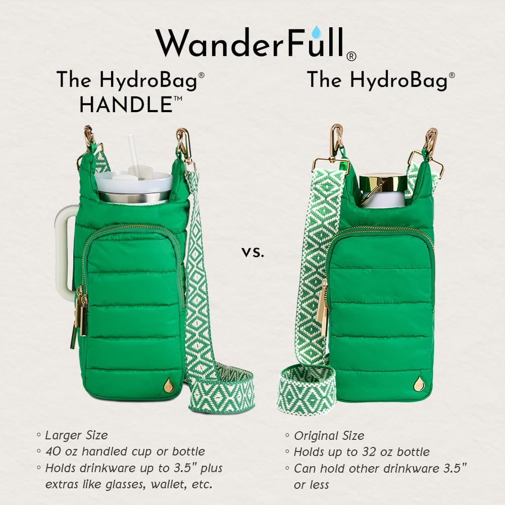 JUNE MARKET: HydroBag® HANDLE®- Kelly Green with Green and White patterned strap by Wanderfull (Ships in 2-3 Weeks)