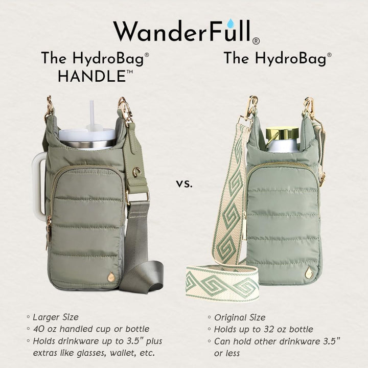 JUNE MARKET: HydroBag® HANDLE® - Sage Green with Solid Vegan Leather Trimmed Strap by Wanderfull (Ships in 2-3 Weeks)