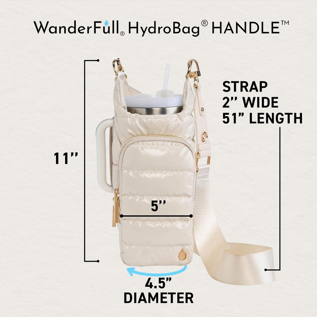 JUNE MARKET: HydroBag® HANDLE® - Ivory Lacquer with Solid Vegan Leather Trimmed Strap by Wanderfull (Ships in 2-3 Weeks)