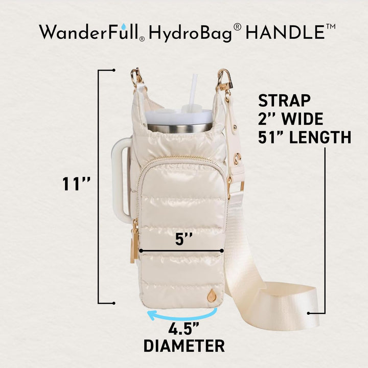 JUNE MARKET: HydroBag® HANDLE® - Ivory Lacquer with Solid Vegan Leather Trimmed Strap by Wanderfull (Ships in 2-3 Weeks)