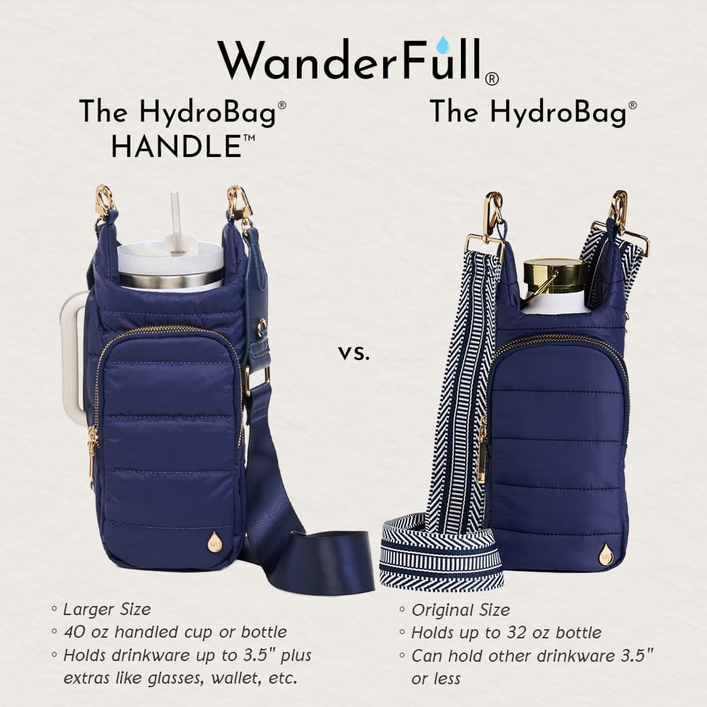 JUNE MARKET: HydroBag® HANDLE®- Navy Matte with Solid Vegan Leather Strap by Wanderfull (Ships in 2-3 Weeks)