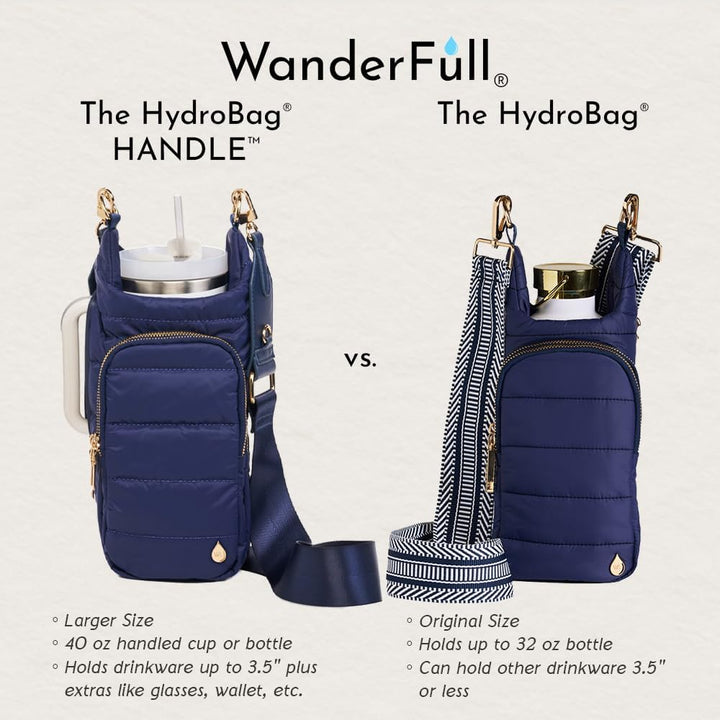 JUNE MARKET: HydroBag® HANDLE®- Navy Matte with Solid Vegan Leather Strap by Wanderfull (Ships in 2-3 Weeks)