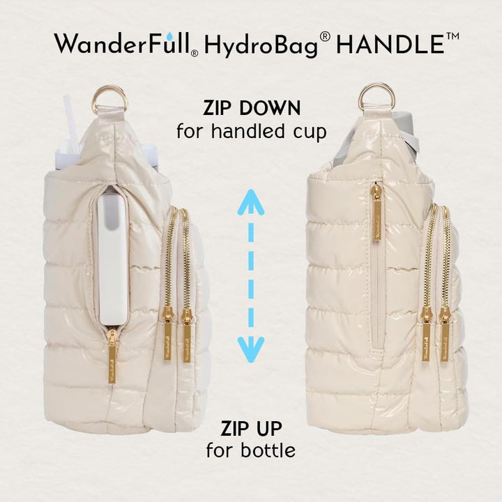 JUNE MARKET: HydroBag® HANDLE® - Ivory Lacquer with Solid Vegan Leather Trimmed Strap by Wanderfull (Ships in 2-3 Weeks)