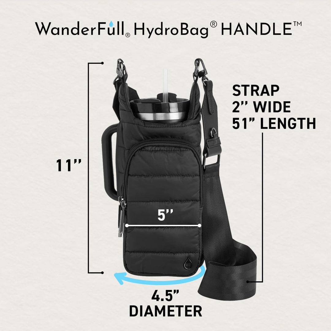 JUNE MARKET: HydroBag® HANDLE®- Black Matte with Vegan Leather Trimmed Strap by Wanderfull (Ships in 2-3 Weeks)