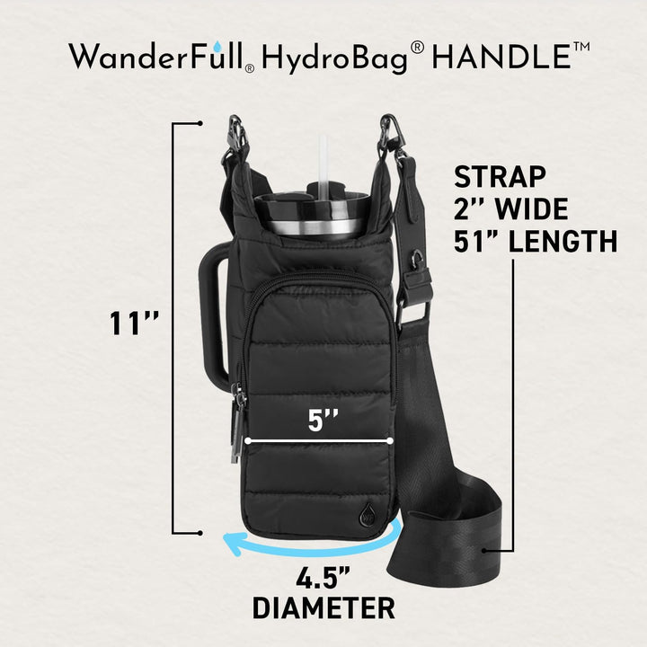 JUNE MARKET: HydroBag® HANDLE®- Black Matte with Vegan Leather Trimmed Strap by Wanderfull (Ships in 2-3 Weeks)