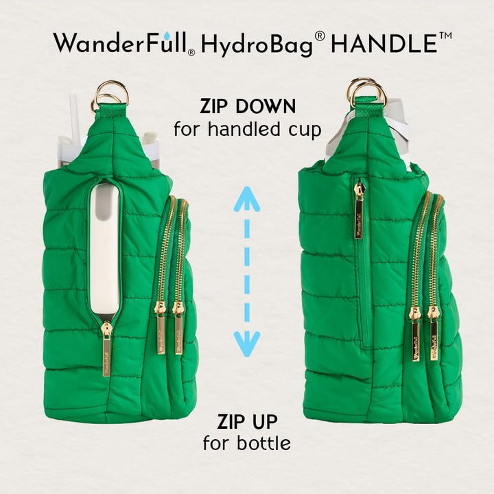 JUNE MARKET: HydroBag® HANDLE®- Kelly Green with Green and White patterned strap by Wanderfull (Ships in 2-3 Weeks)