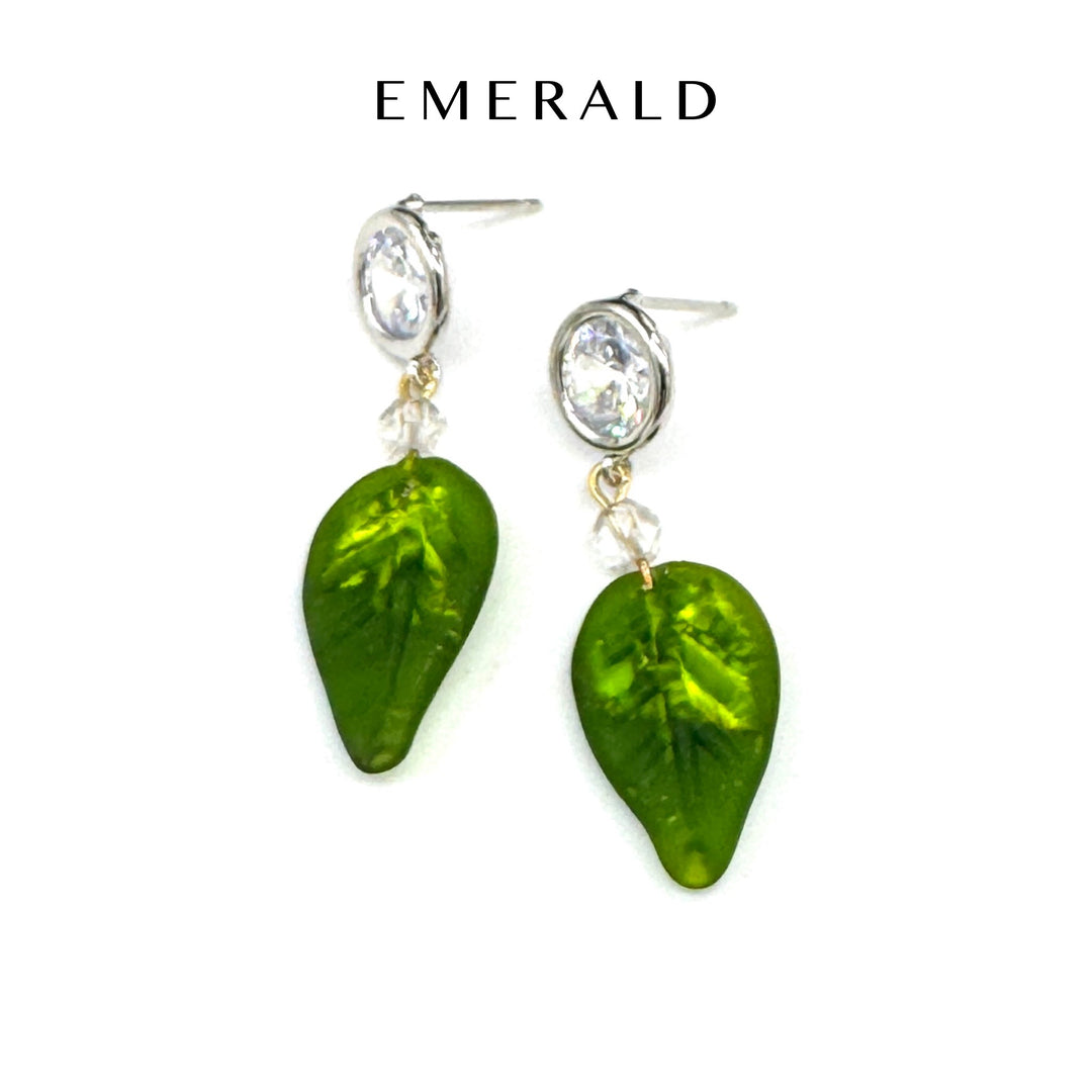 Shimmer Glass Leaf Earrings by Lettie Lovendale (Ships in 2-3 Weeks)