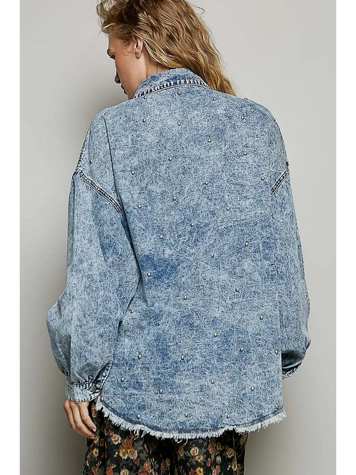 Studded Oversized Utility Denim Jacket by POL