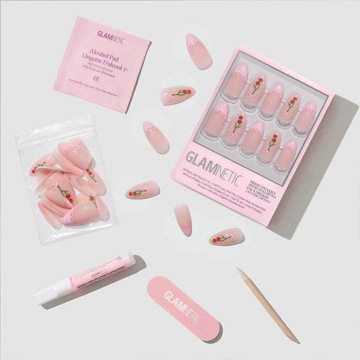 Cherry Bow Medium Almond Press-On Nails by Glamnetic
