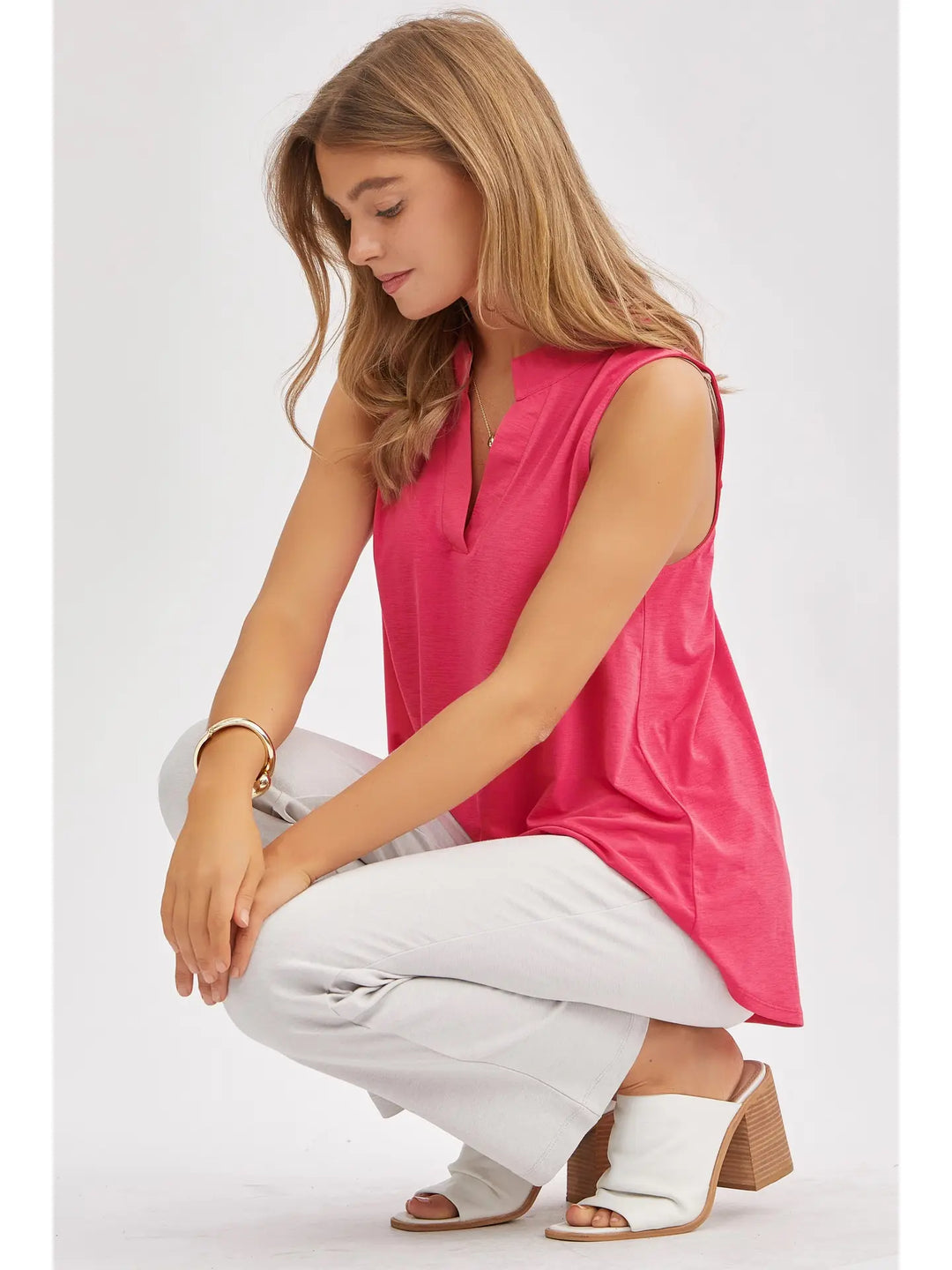 Lizzy Solid A-Line Tank - Pop Pink