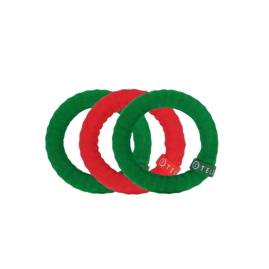 Teleties Nylon Hair Ties - Small Band Pack of 3 - Jolly &amp; Bright (Ships in 1-2 Weeks)