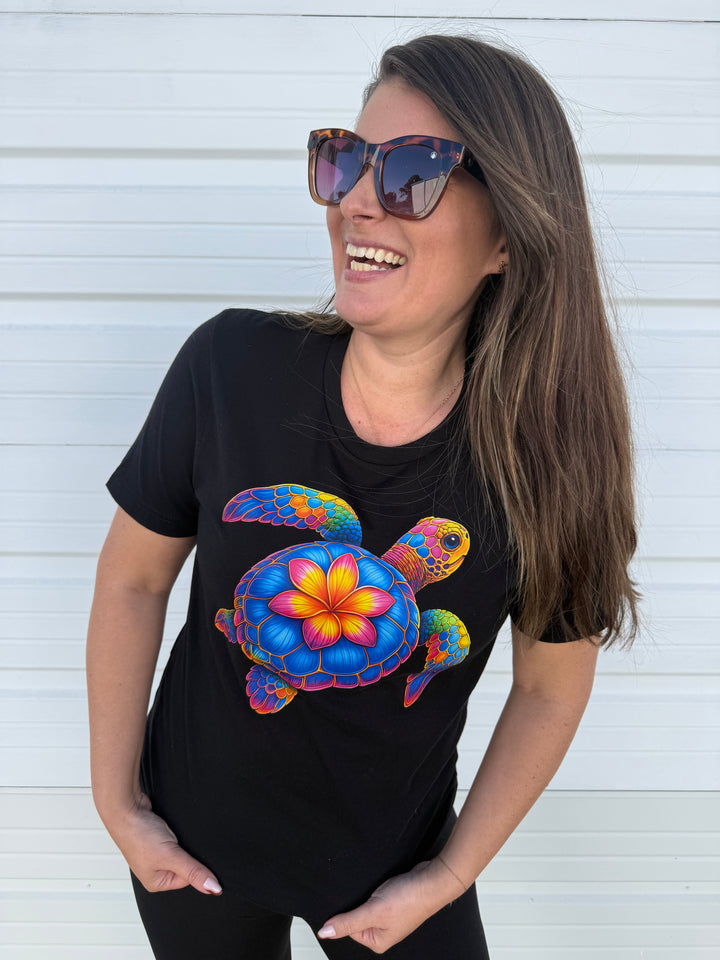 by PrepO: Neon Floral Turtle Short Sleeve Graphic Tee (Ships in 2-3 Weeks)