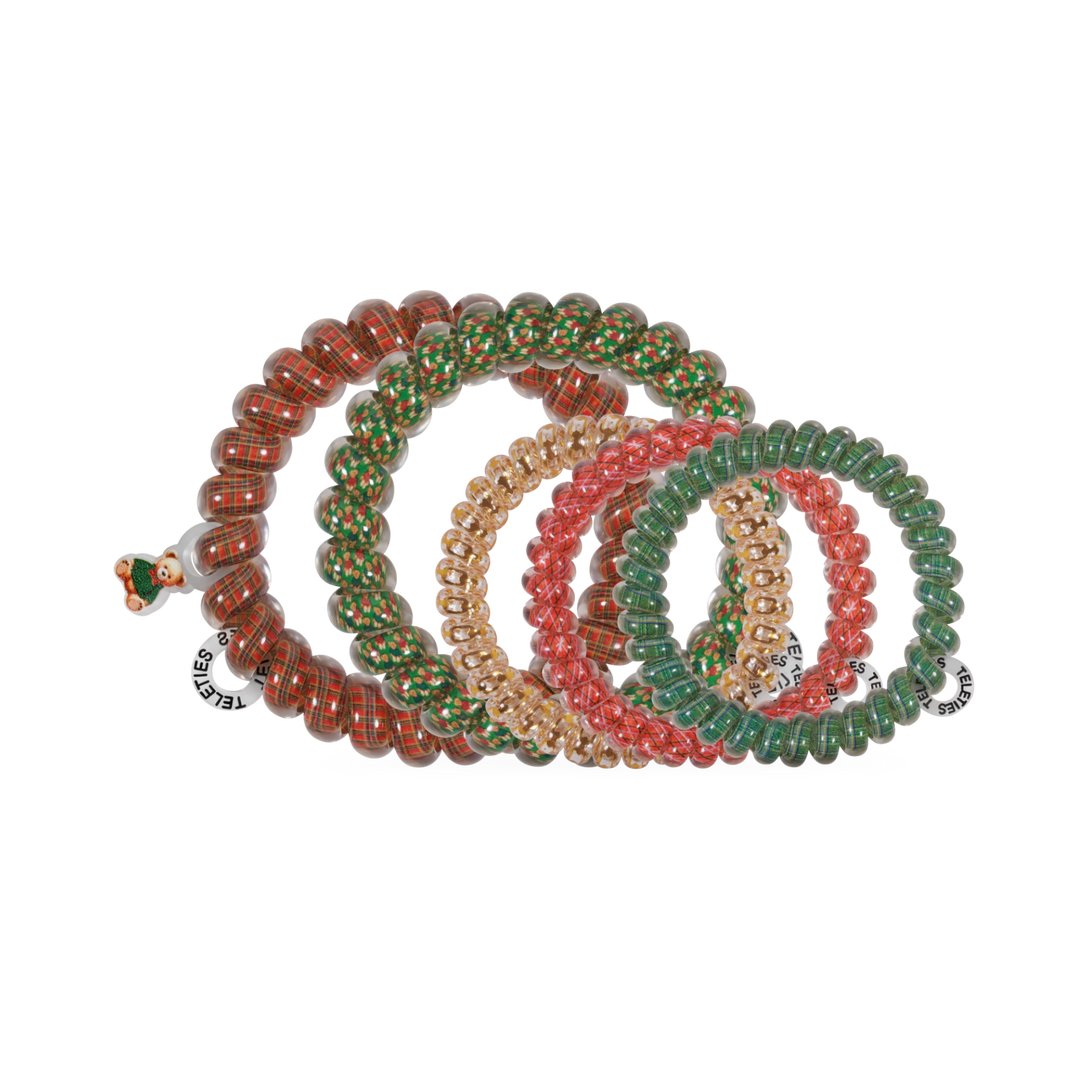 Teleties Hair Tie - Large and Small Band Pack of 5 - Beary Christmas