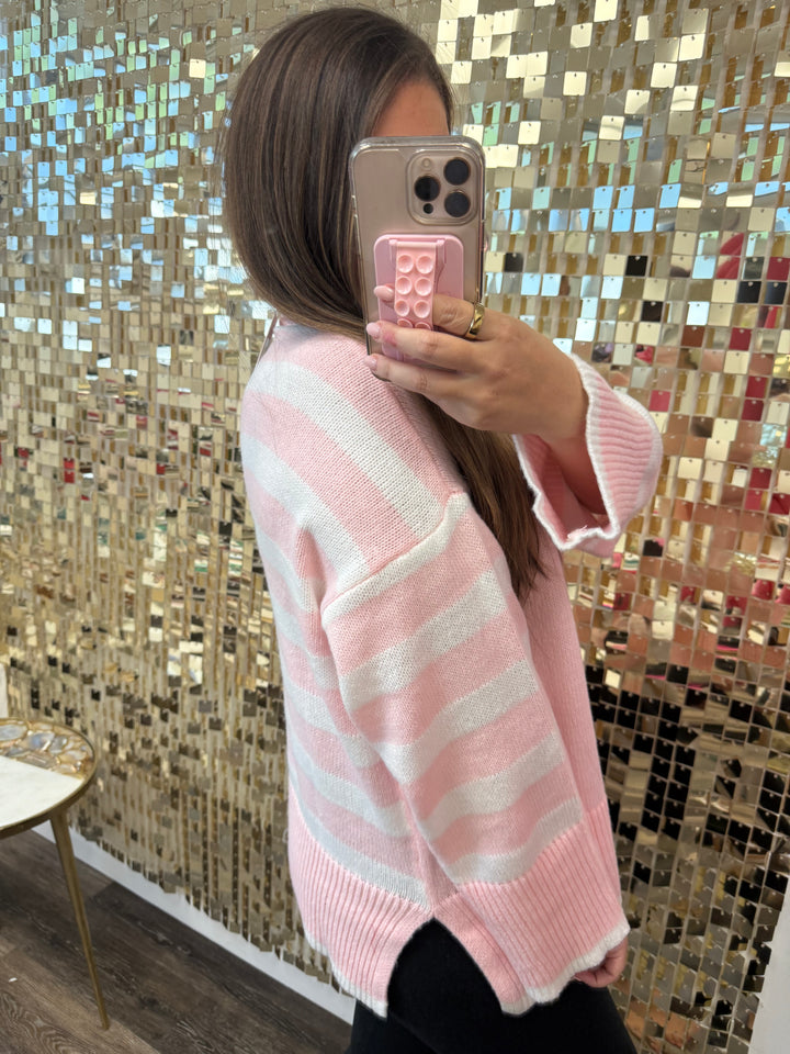 Pink Costner Striped Sweater by Mud Pie