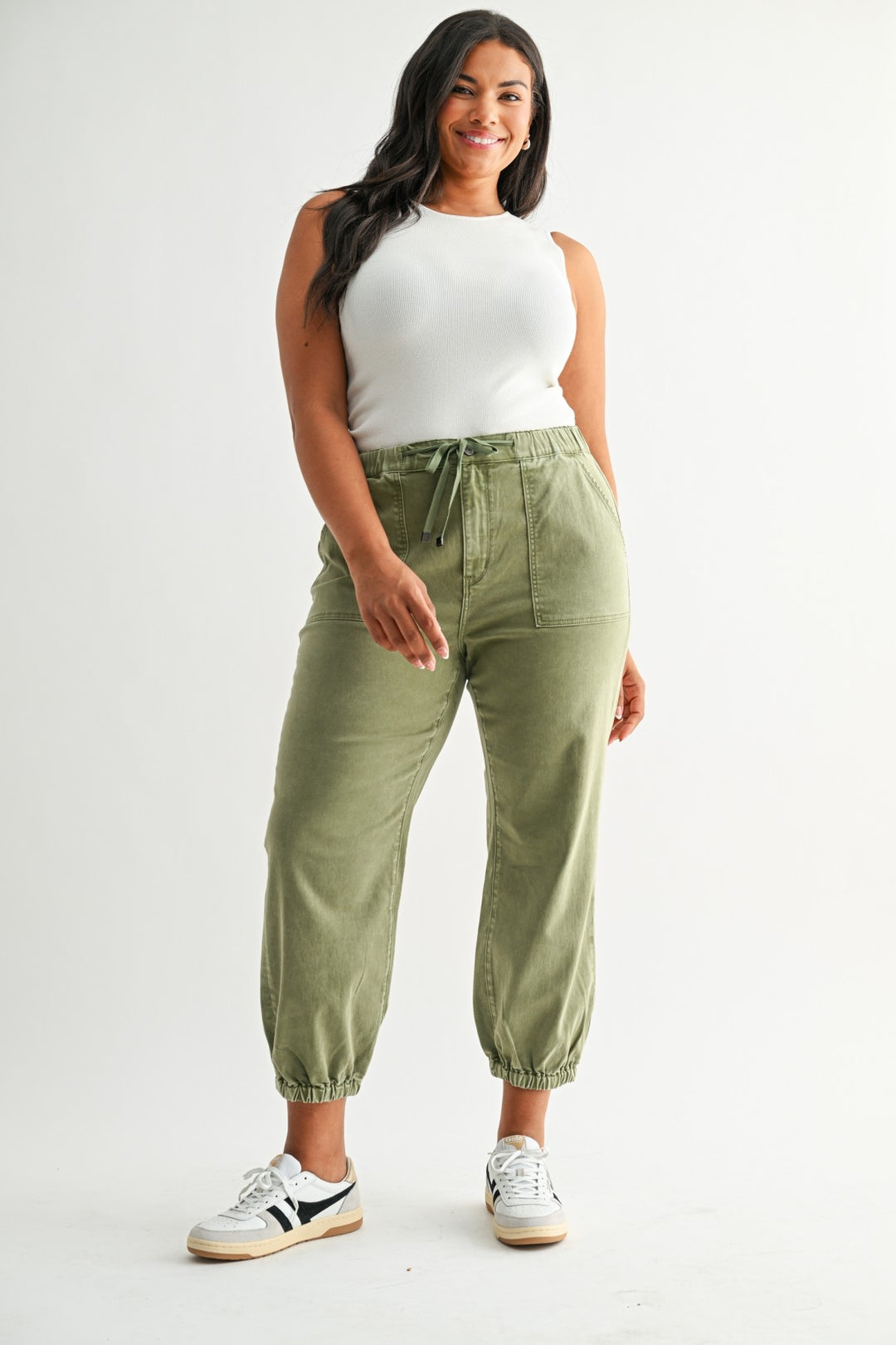 Olive High Rise Cropped Joggers By Mica Denim