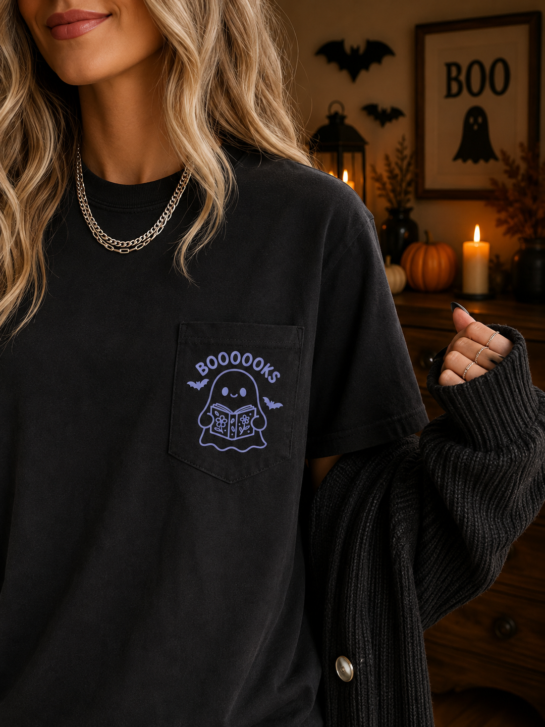 by PrepO: Booooooks Reading Ghost Pocket Tee by Prep Obsessed (Ships in 1-2 Weeks)