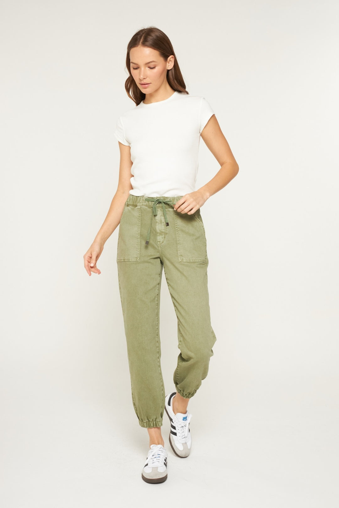 Olive High Rise Cropped Joggers By Mica Denim