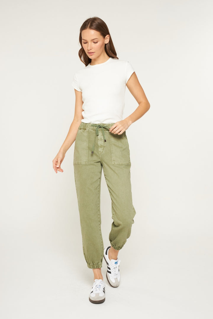 Olive High Rise Cropped Joggers By Mica Denim