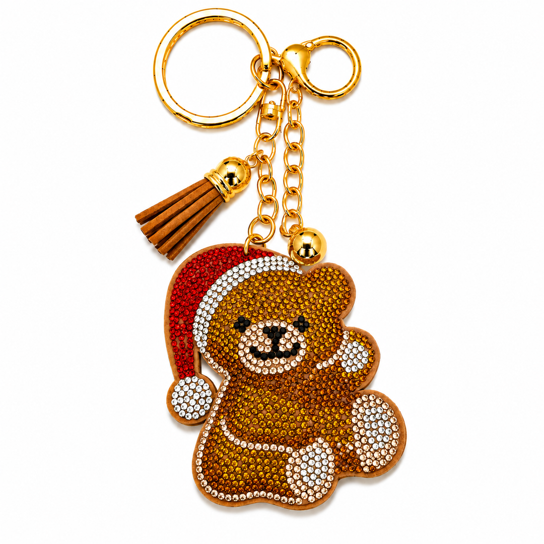 Christmas Teddy Bear Crystal Keychain