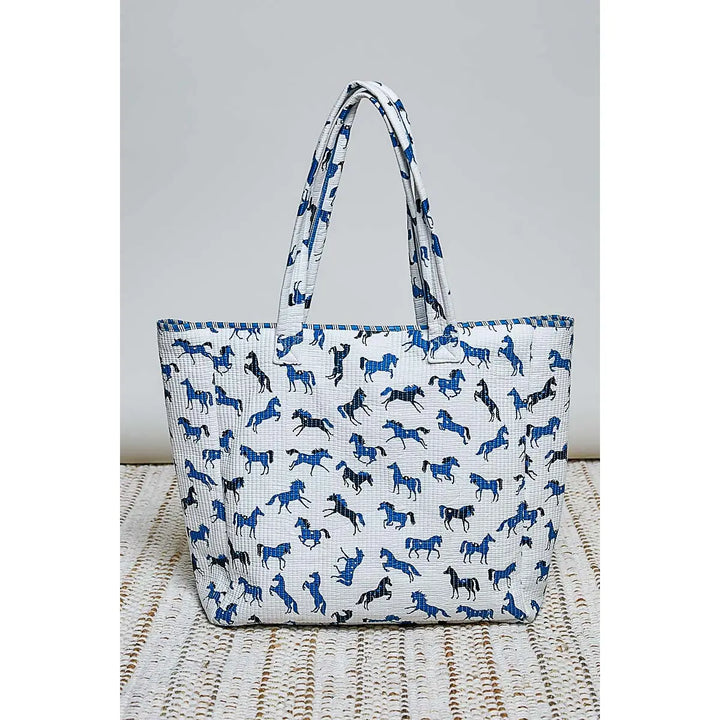 Quilted Woven Jumbo Tote Bag - Blue Horse by POL