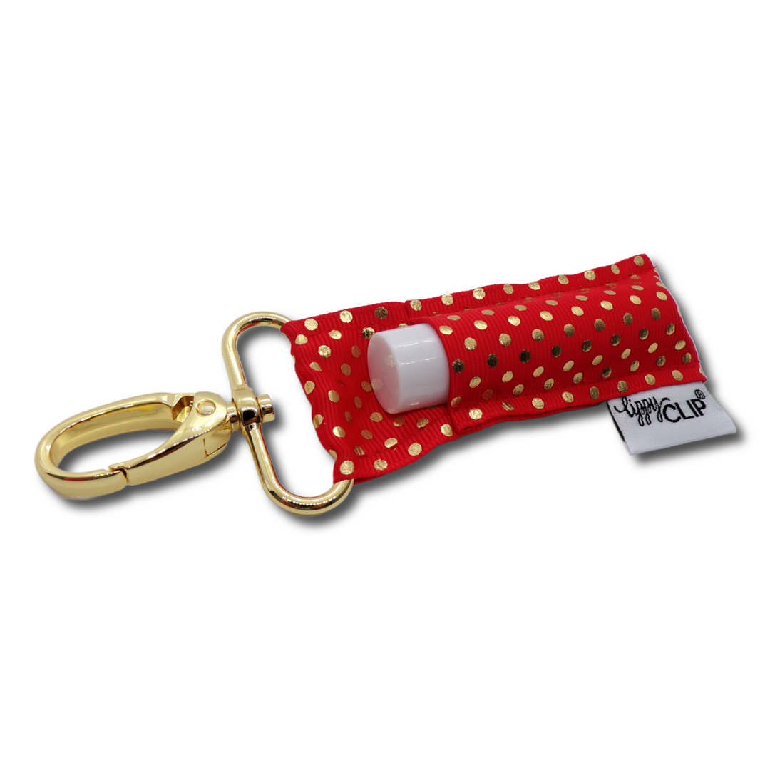 Gold Dots on Red LippyClip® Lip Balm Holder (PREORDER: Ships in 2-3 Weeks)