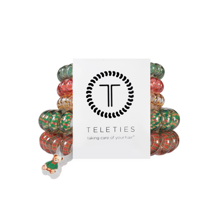 Teleties Hair Tie - Large and Small Band Pack of 5 - Beary Christmas