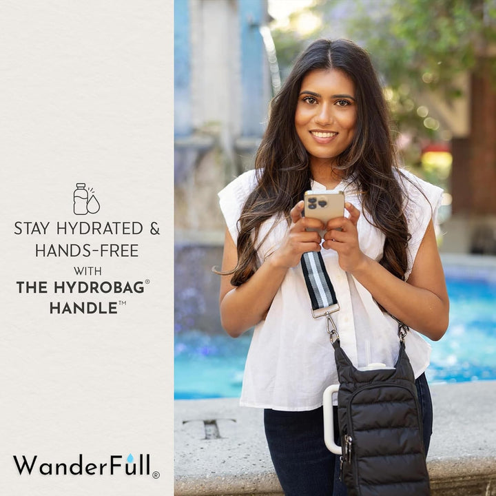 JUNE MARKET: HydroBag® HANDLE®- Black Matte with Gray, Black, White Striped Strap by Wanderfull (Ships in 2-3 Weeks)