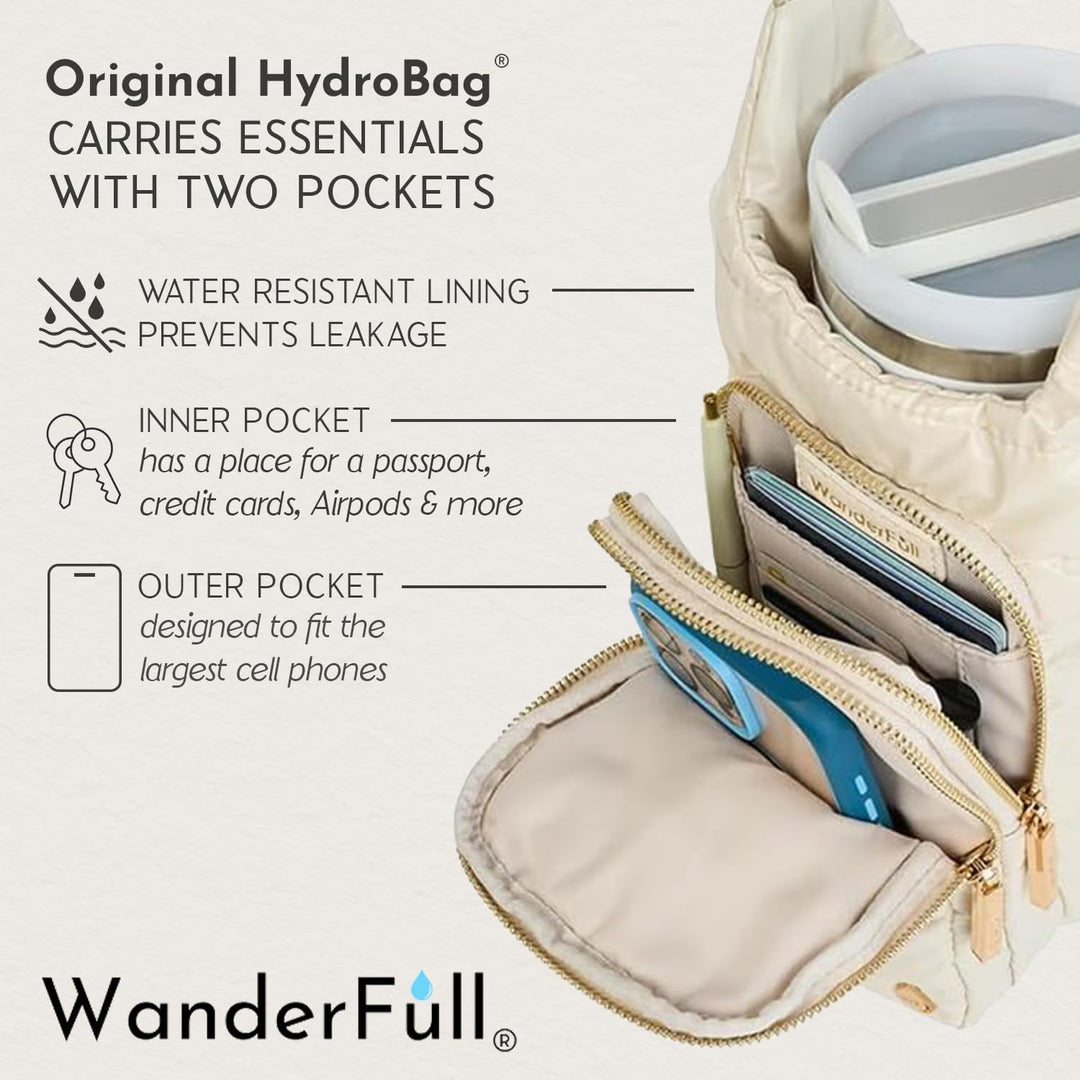 JUNE MARKET: HydroBag® HANDLE® - Ivory Lacquer with Solid Vegan Leather Trimmed Strap by Wanderfull (Ships in 2-3 Weeks)