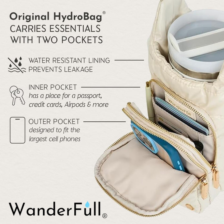 JUNE MARKET: HydroBag® HANDLE® - Ivory Lacquer with Solid Vegan Leather Trimmed Strap by Wanderfull (Ships in 2-3 Weeks)