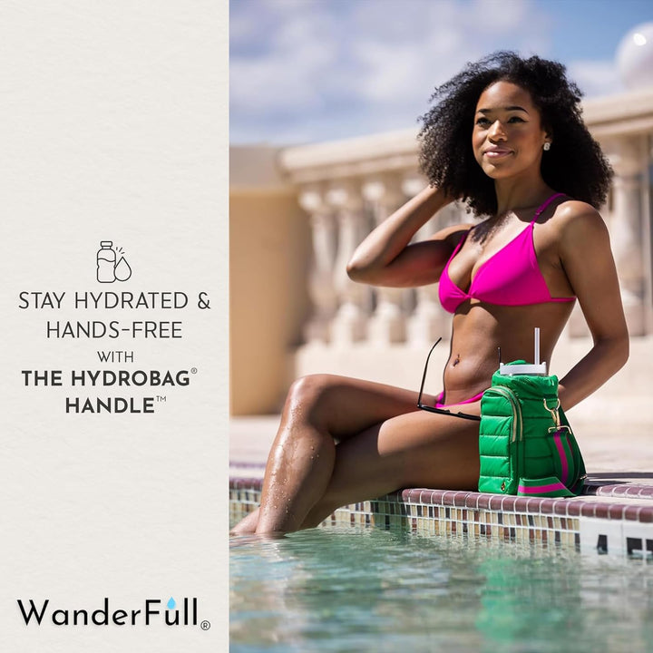 JUNE MARKET: HydroBag® HANDLE®- Kelly Green with Pink and Green Striped Strap by Wanderfull (Ships in 2-3 Weeks)