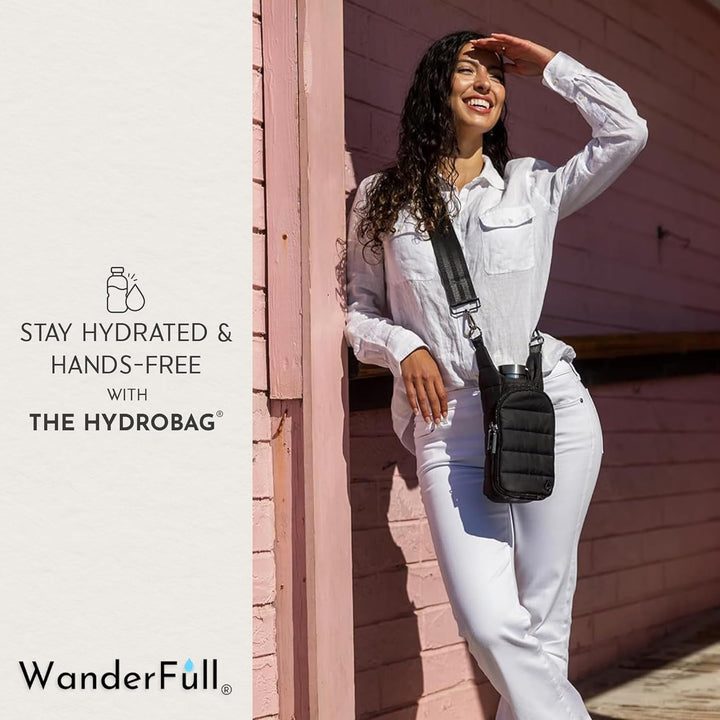 JUNE MARKET: Bright Pink HydroBag® with Pink and Green Striped Strap by Wanderfull (Ships in 2-3 Weeks)