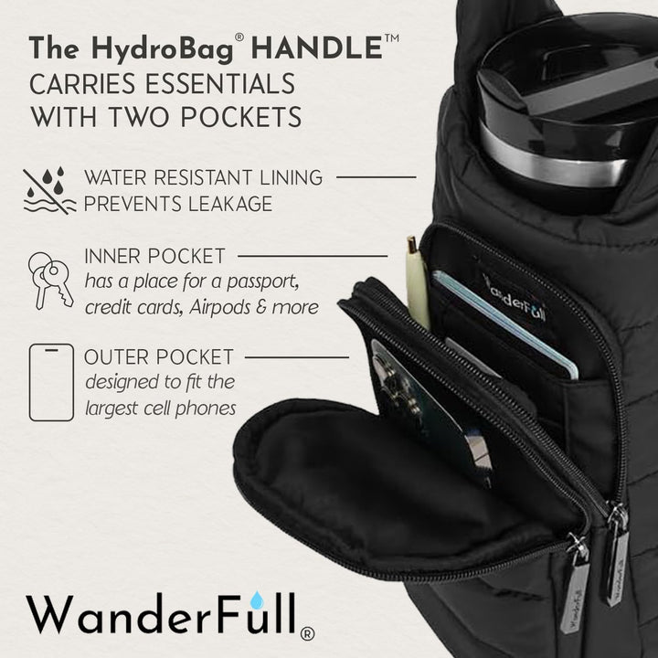 JUNE MARKET: HydroBag® HANDLE®- Black Matte with Gray, Black, White Striped Strap by Wanderfull (Ships in 2-3 Weeks)