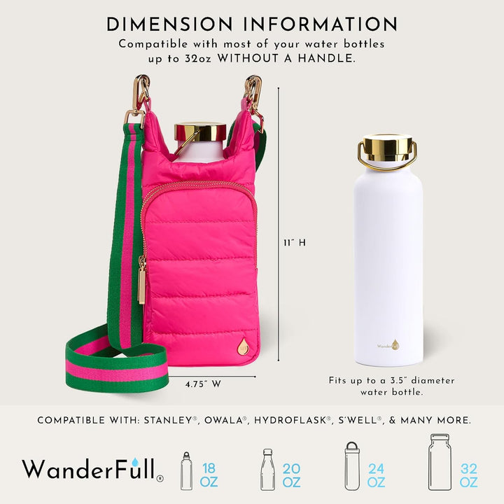 JUNE MARKET: Bright Pink HydroBag® with Pink and Green Striped Strap by Wanderfull (Ships in 2-3 Weeks)