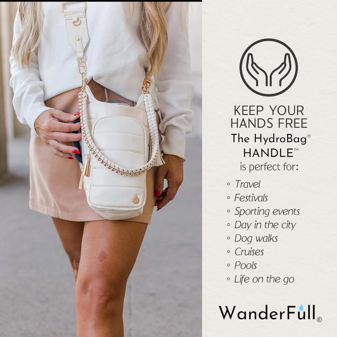 JUNE MARKET: HydroBag® HANDLE® - Ivory Lacquer with Solid Vegan Leather Trimmed Strap by Wanderfull (Ships in 2-3 Weeks)