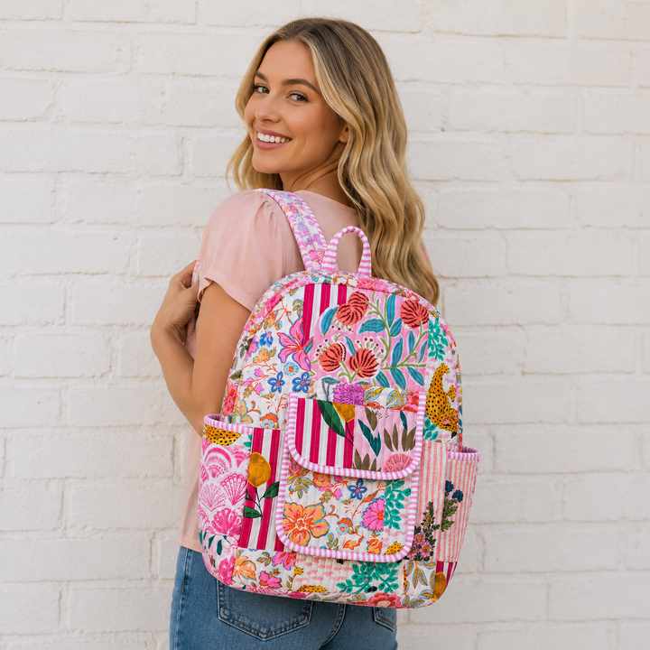 Pink Patchwork Quilted Backpack