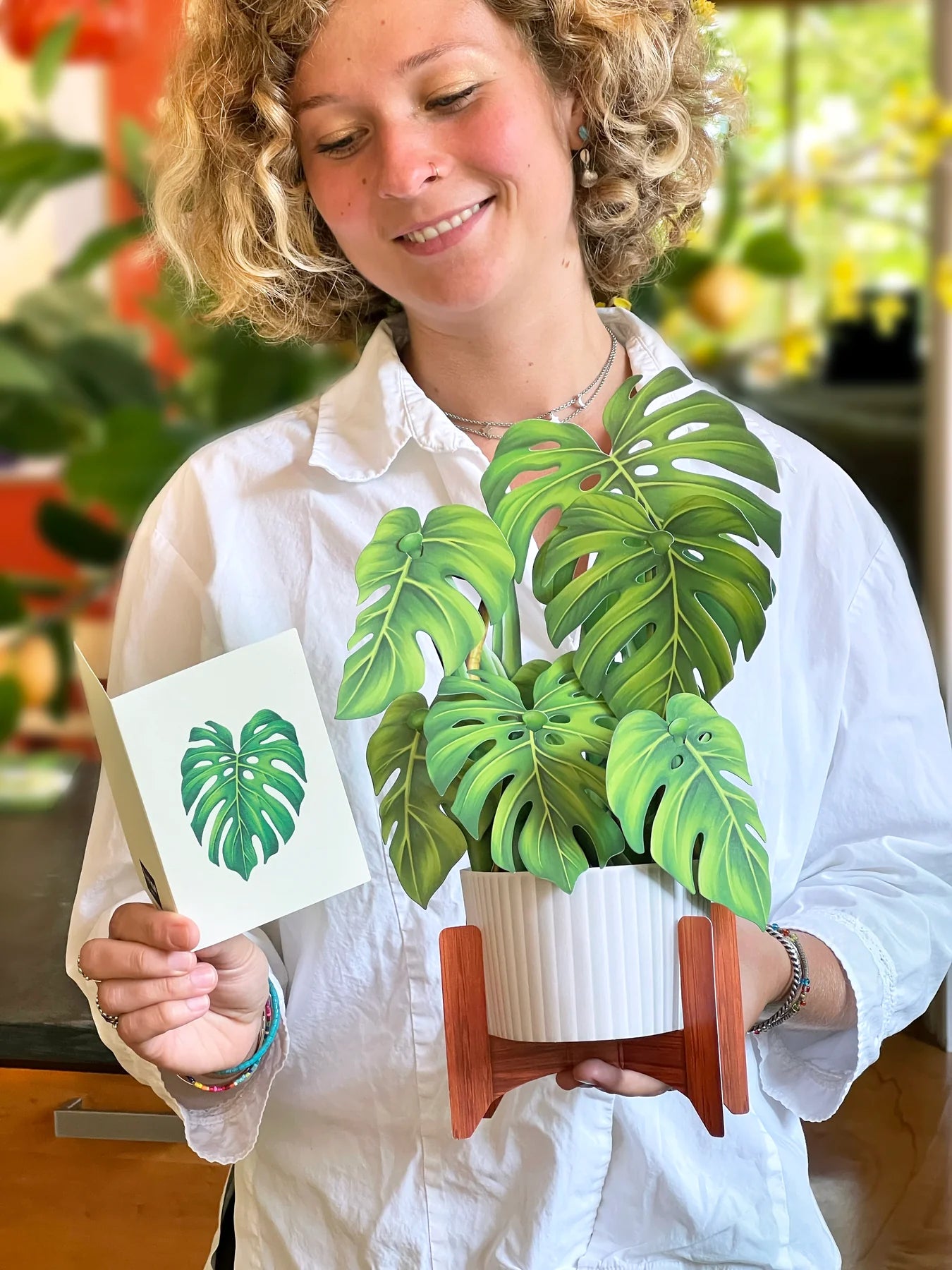 Monstera Plant Pop Open Bouquet Greeting Card