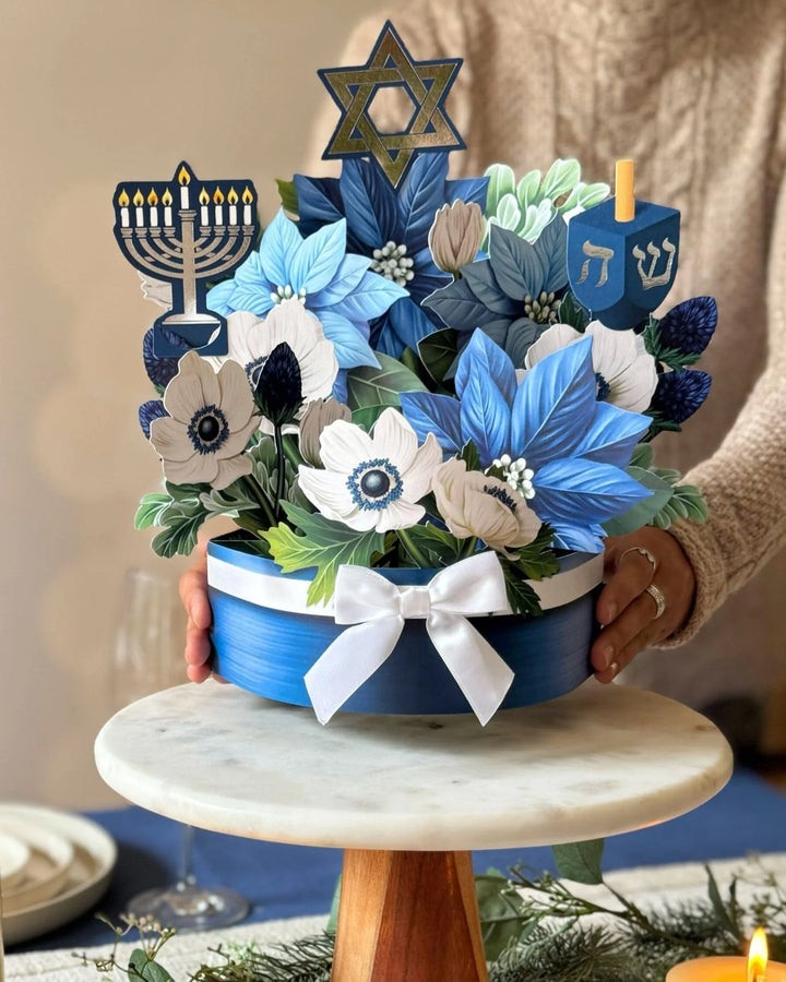 Hanukkah Wishes Pop Open Flower Bouquet Greeting Card