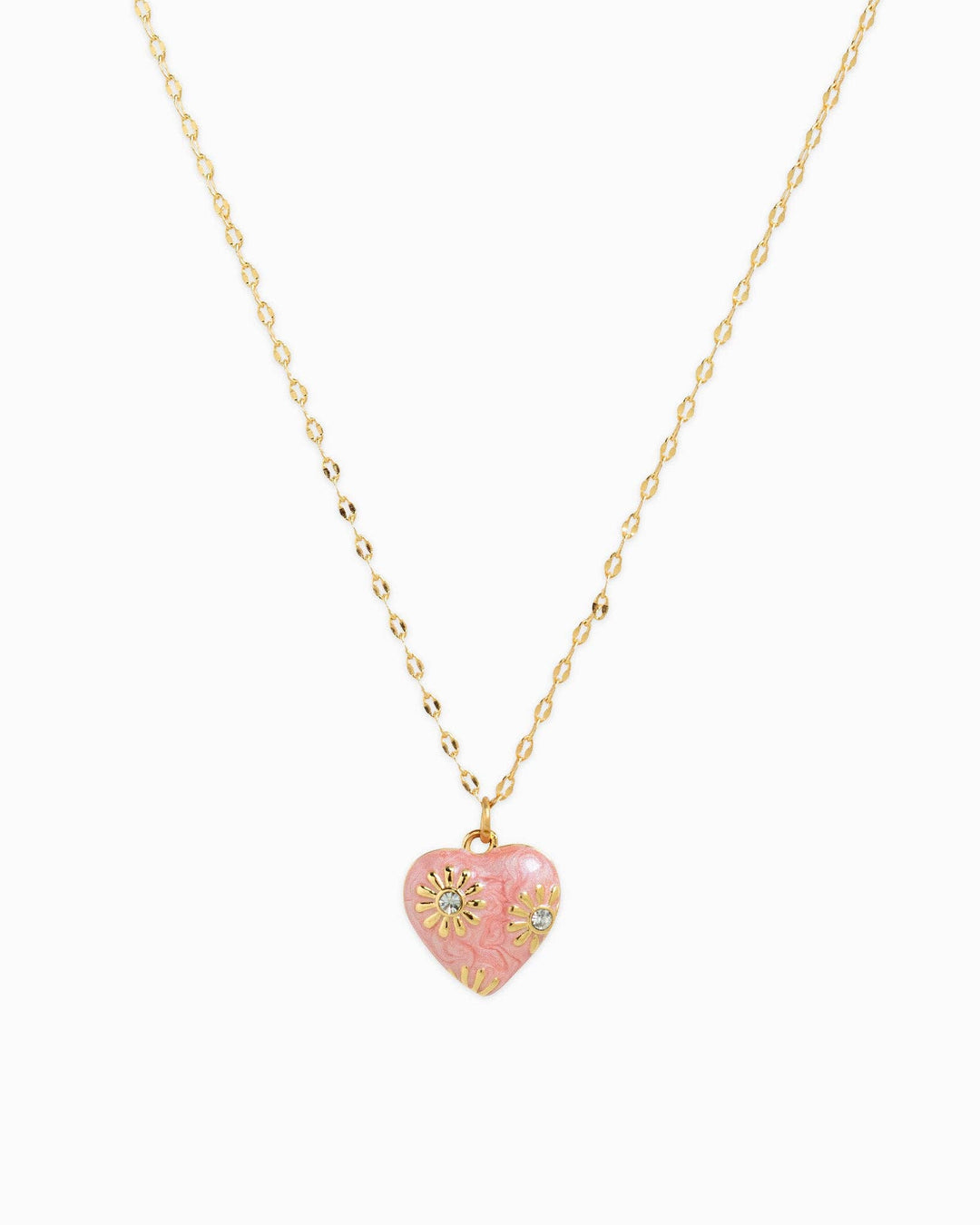 Daisy Flower Heart Necklace - Pink