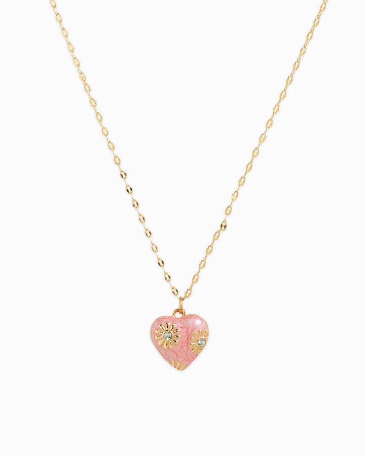 Daisy Flower Heart Necklace - Pink