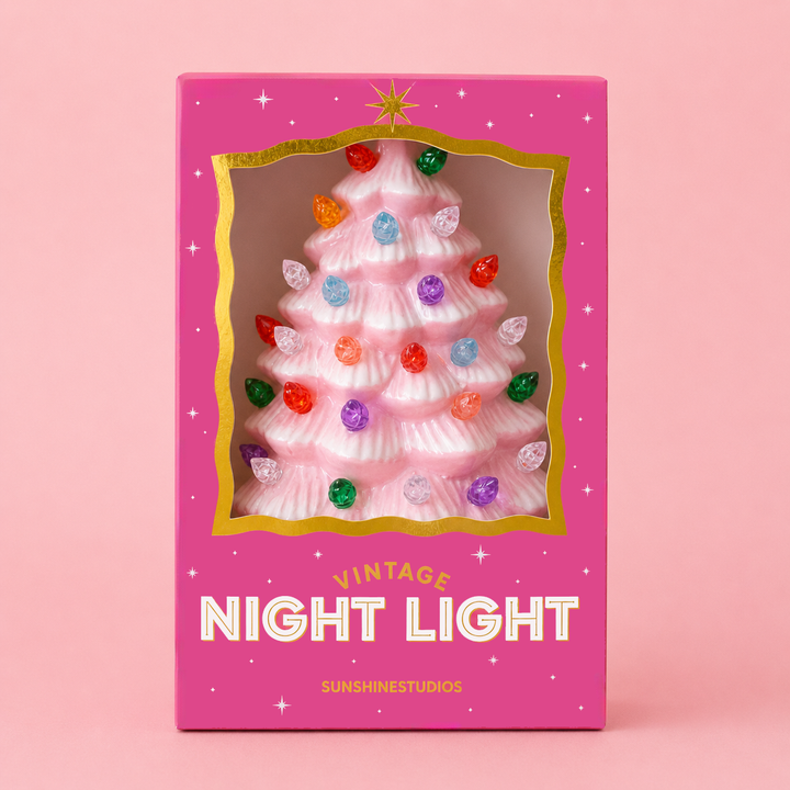 Vintage Christmas Tree Night Light - Pink