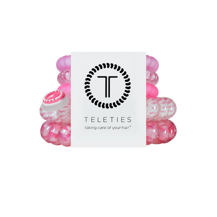 Teleties Hair Tie - Large and Small Band Pack of 5 - Breast Cancer Awareness (Ships Next Week)