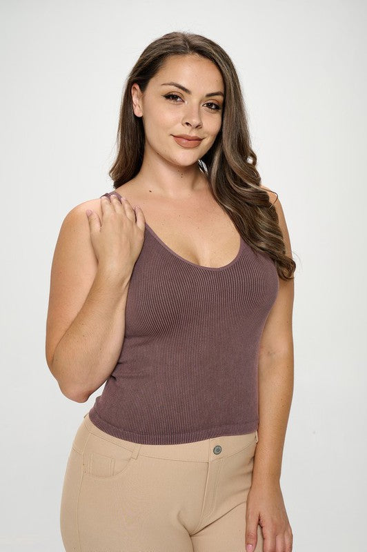 Seamless Reversible Stonewashed Ribbed Tank Top - Brown by Yelete