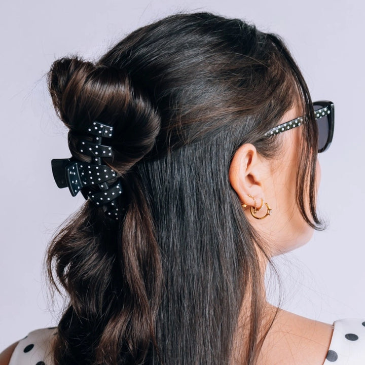 Medium Teleties Claw Clip - Black Polka Dot Party (Ships Next Week)