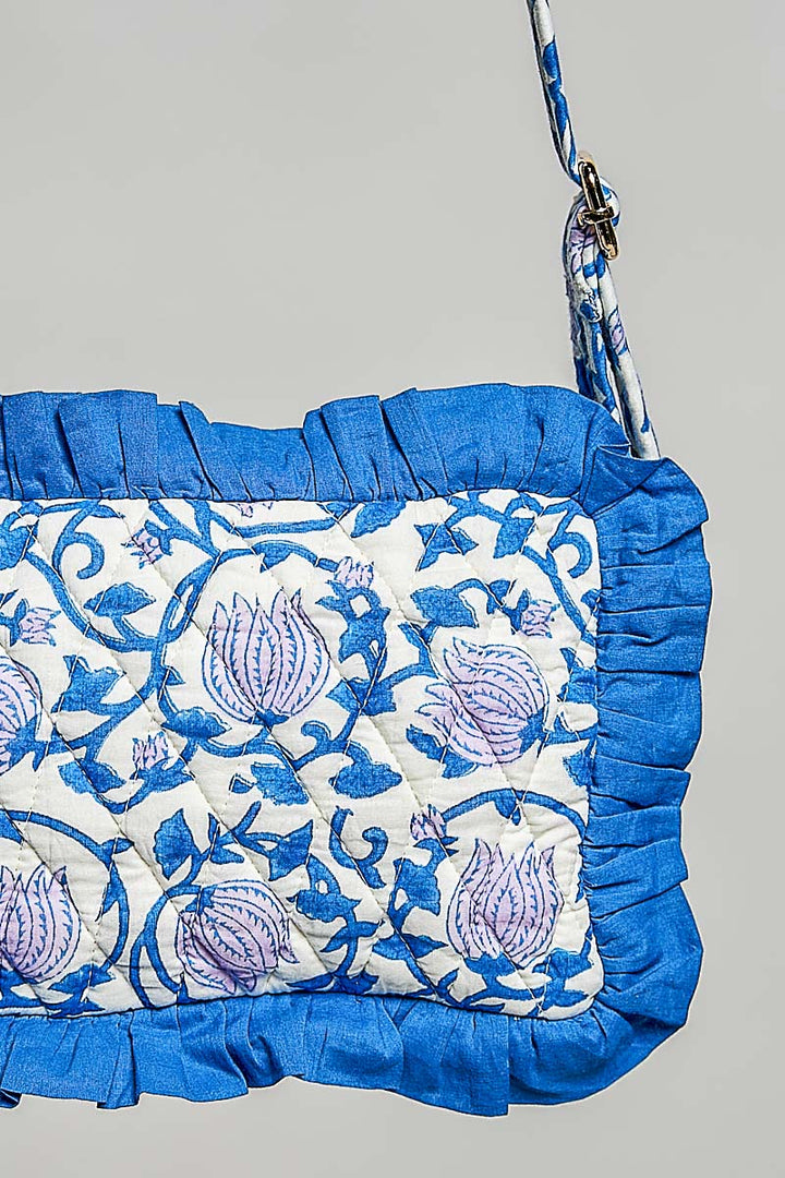 APRIL ARRAY: Blue Floral Ruffle Crossbody Bag by POL (Ships Late June)